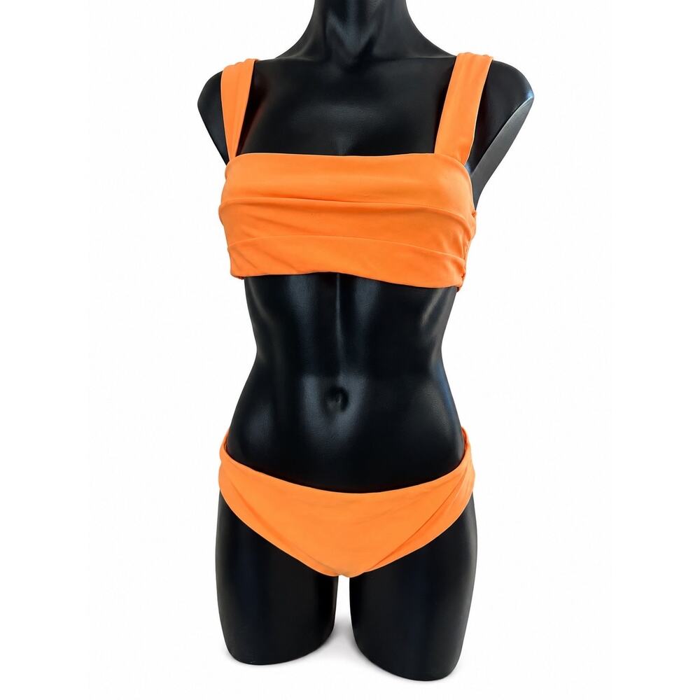 Womens Orange Bikini Set Medium Square Neck High Cut Cheeky Y2K Vacation Swim